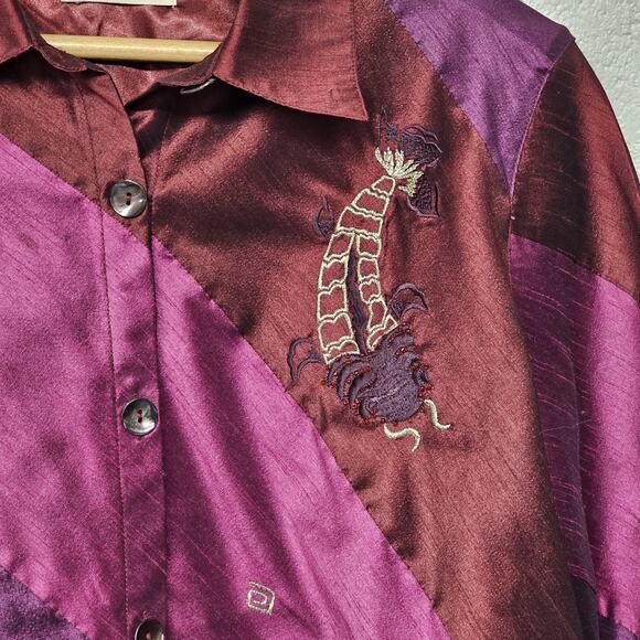 Marsh Landing Womens Asian Inspired Patchwork Jacket Size Med Embroidere Artsy - Picture 5 of 9